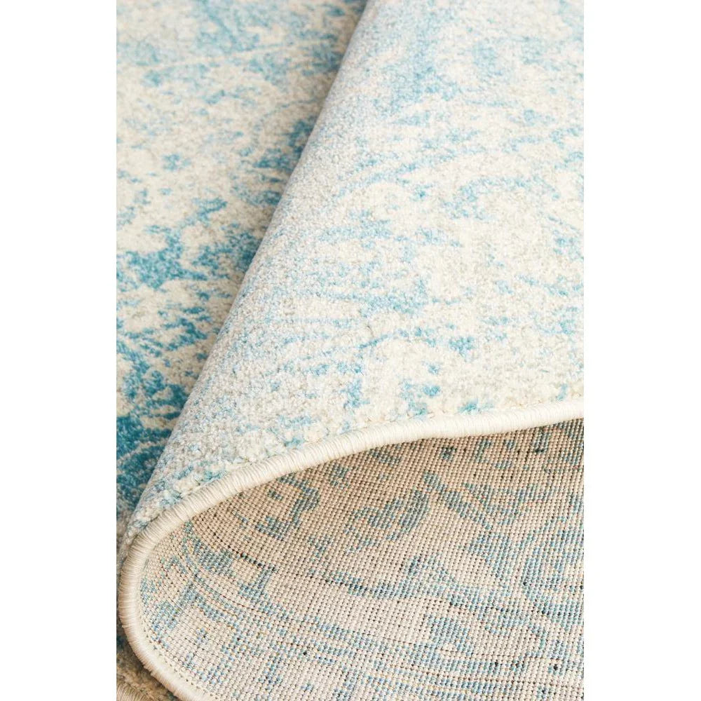 Evoke Glacier White Blue Transitional Round Rug - ICONIC RUGS