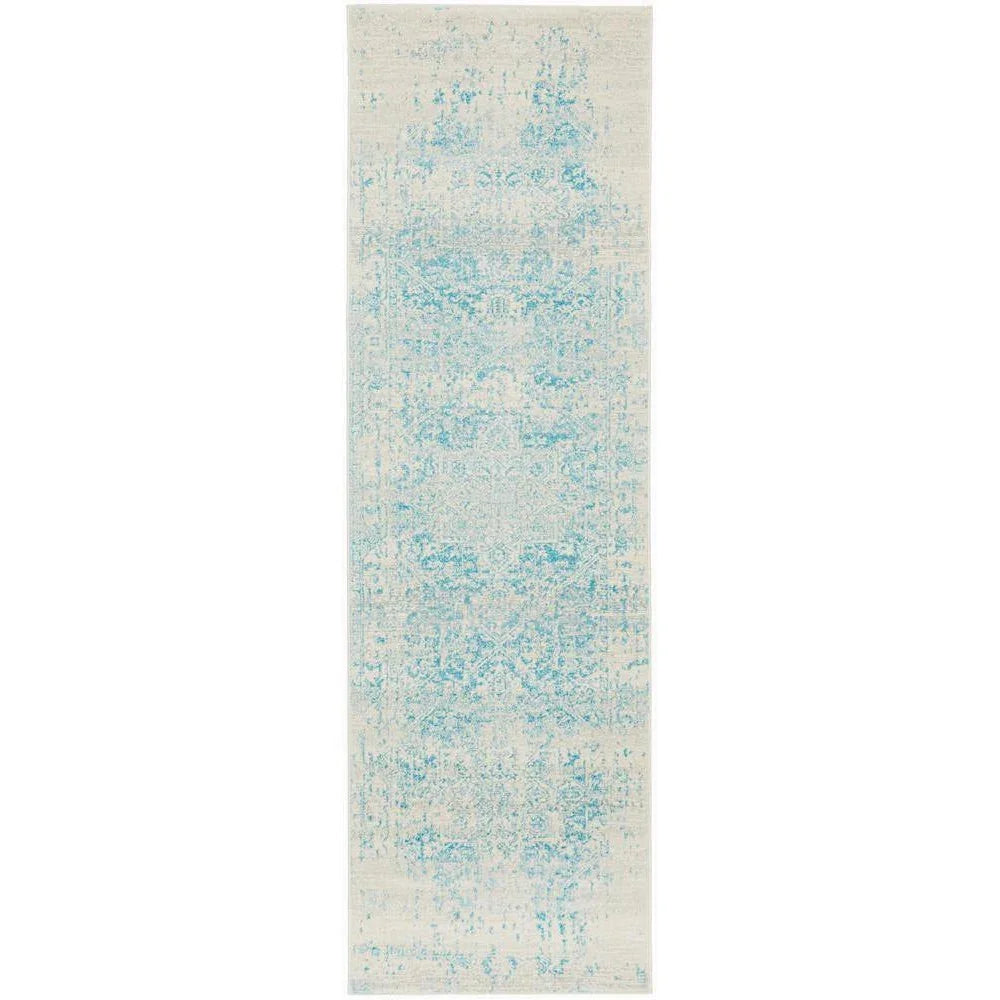 Evoke Glacier White Blue Transitional Runner Rug - ICONIC RUGS