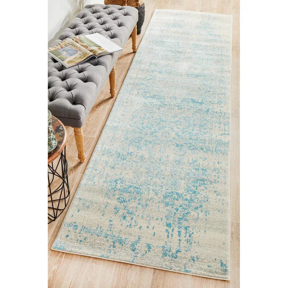Evoke Glacier White Blue Transitional Runner Rug - ICONIC RUGS