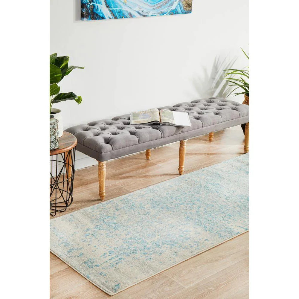 Evoke Glacier White Blue Transitional Runner Rug - ICONIC RUGS