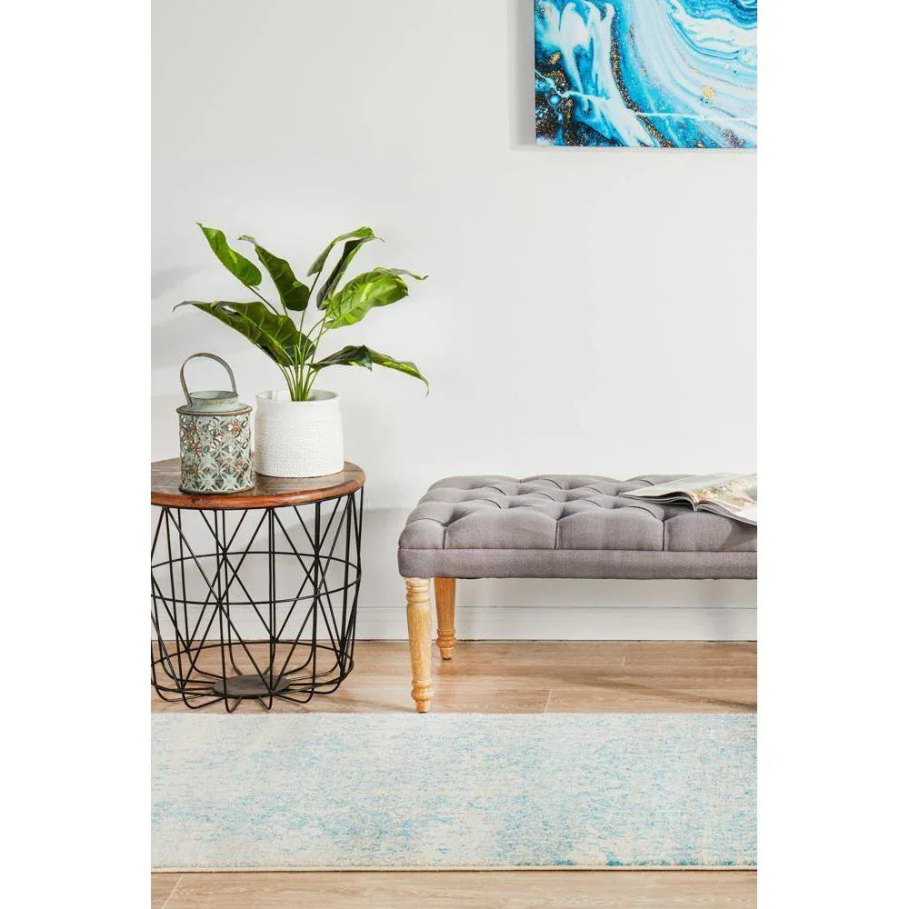 Evoke Glacier White Blue Transitional Runner Rug - ICONIC RUGS
