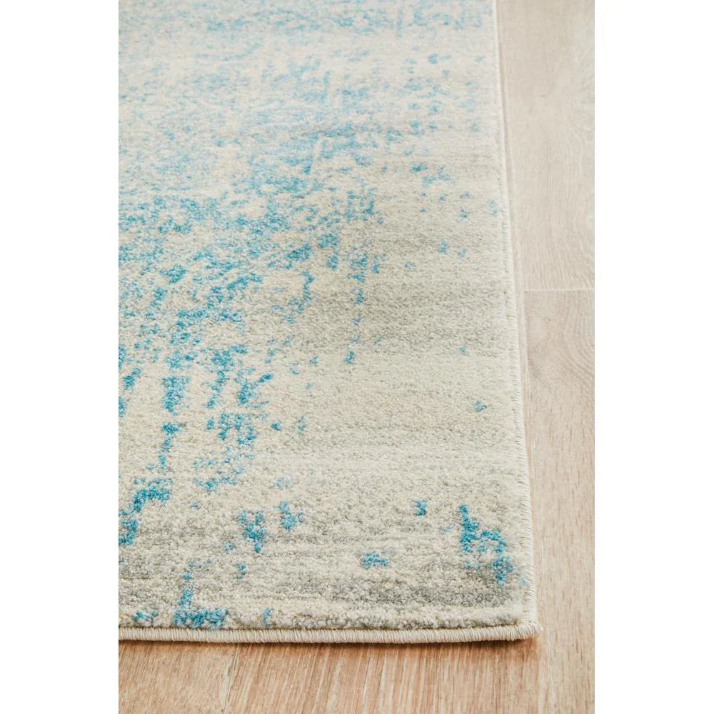 Evoke Glacier White Blue Transitional Runner Rug - ICONIC RUGS