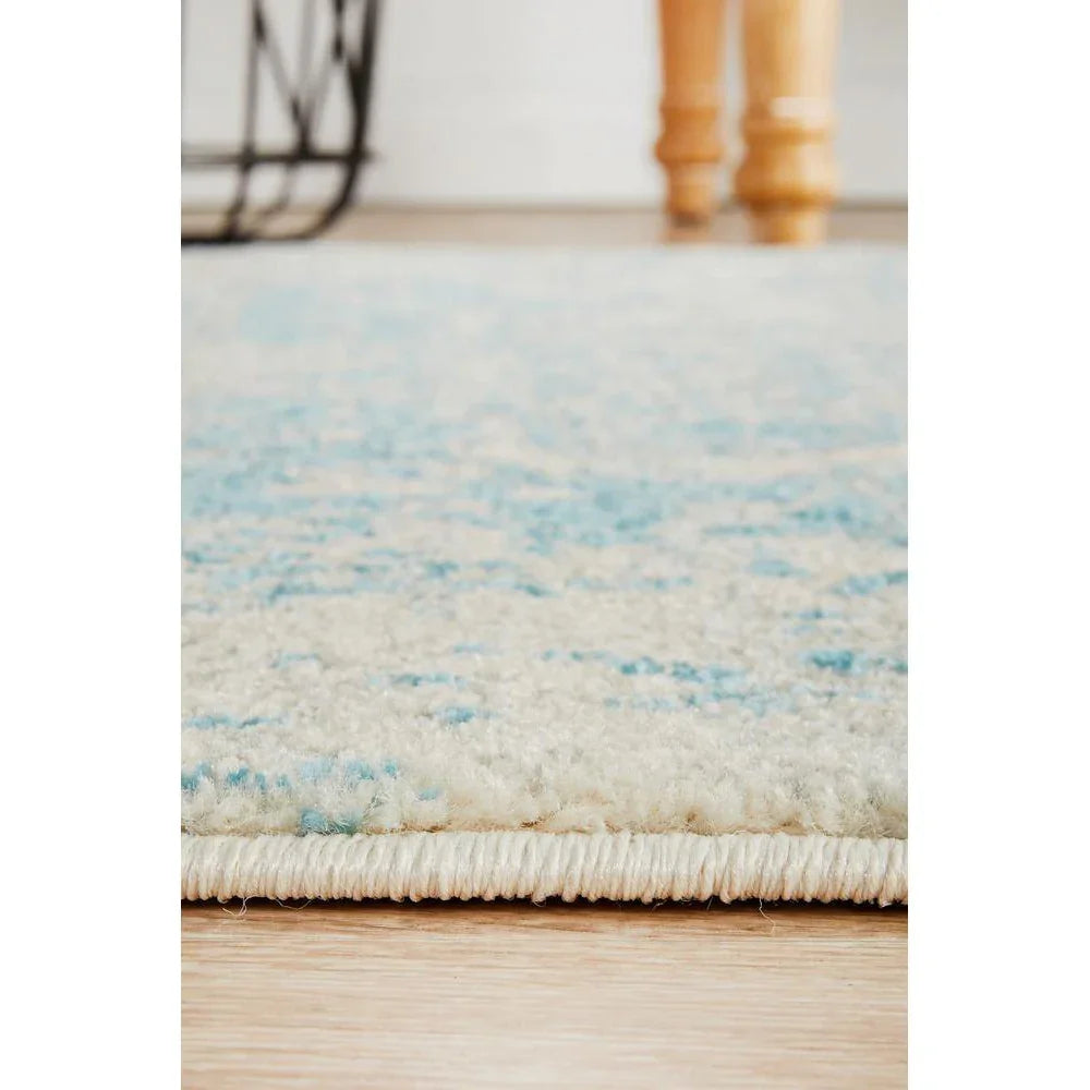 Evoke Glacier White Blue Transitional Runner Rug - ICONIC RUGS