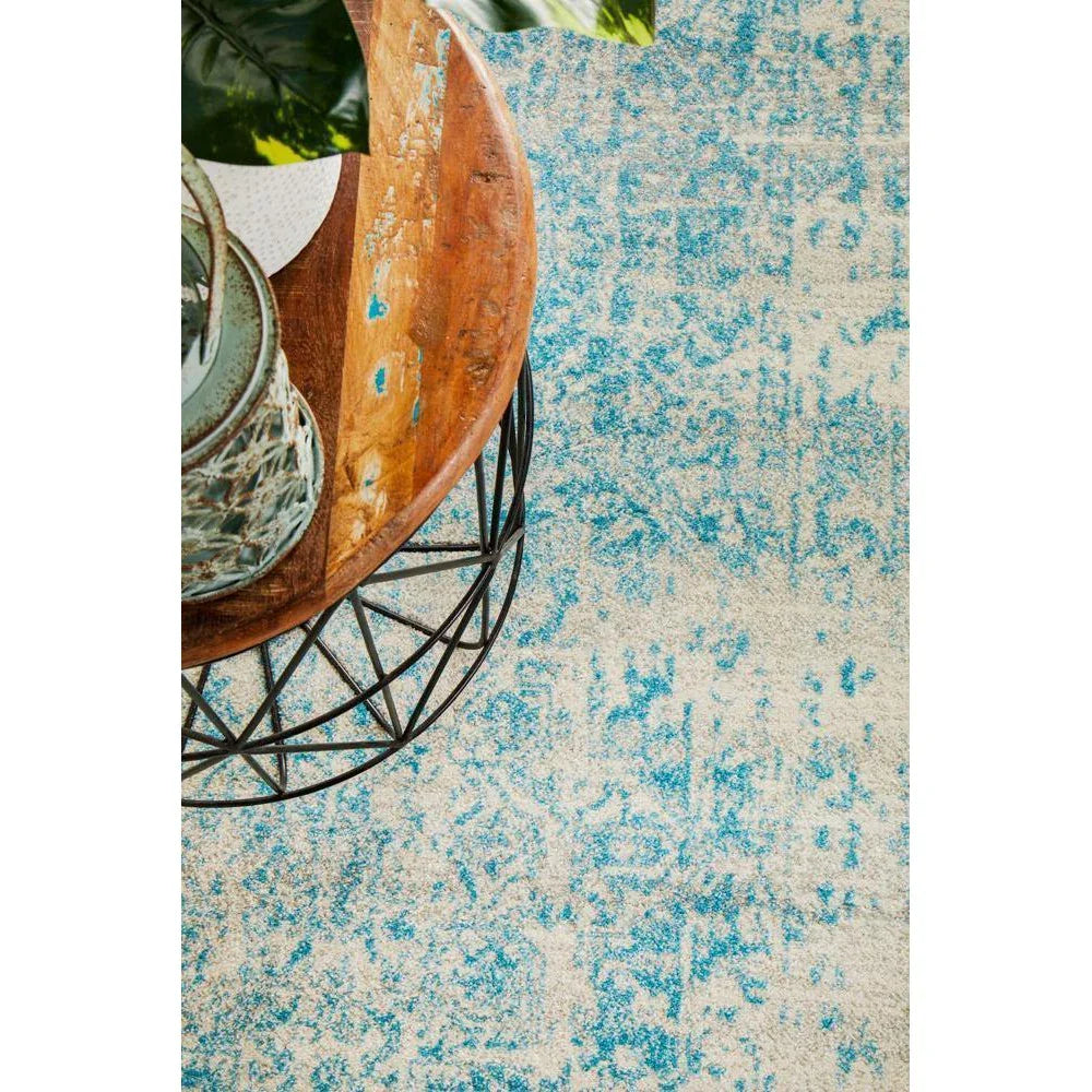 Evoke Glacier White Blue Transitional Runner Rug - ICONIC RUGS
