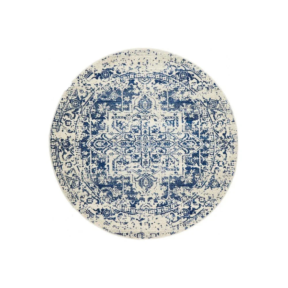 Evoke Horizon White Navy Transitional Round Rug - ICONIC RUGS