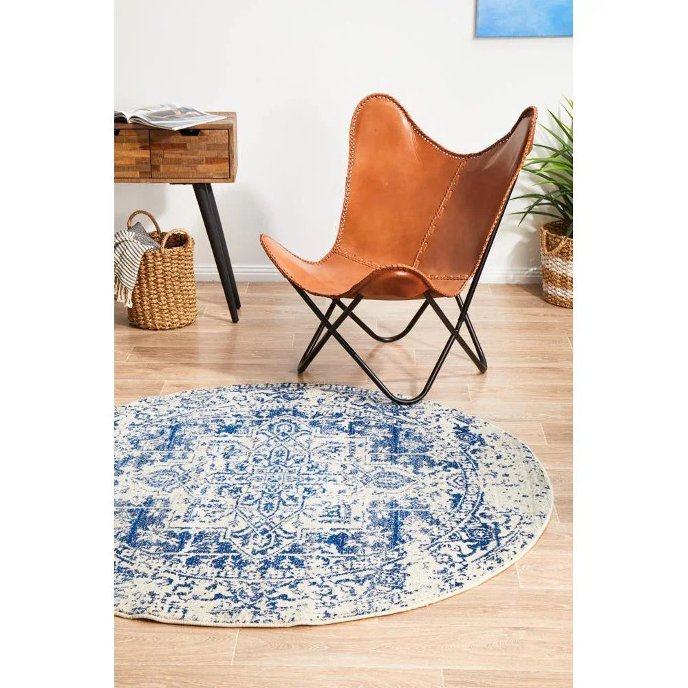 Evoke Horizon White Navy Transitional Round Rug - ICONIC RUGS