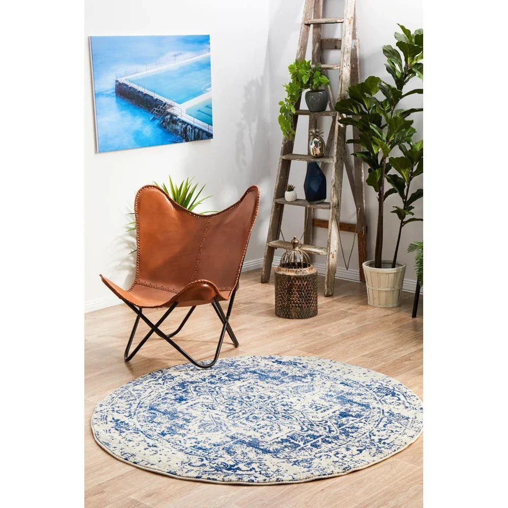 Evoke Horizon White Navy Transitional Round Rug - ICONIC RUGS
