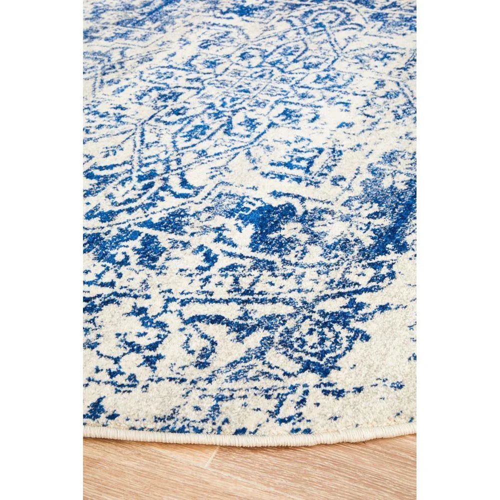 Evoke Horizon White Navy Transitional Round Rug - ICONIC RUGS
