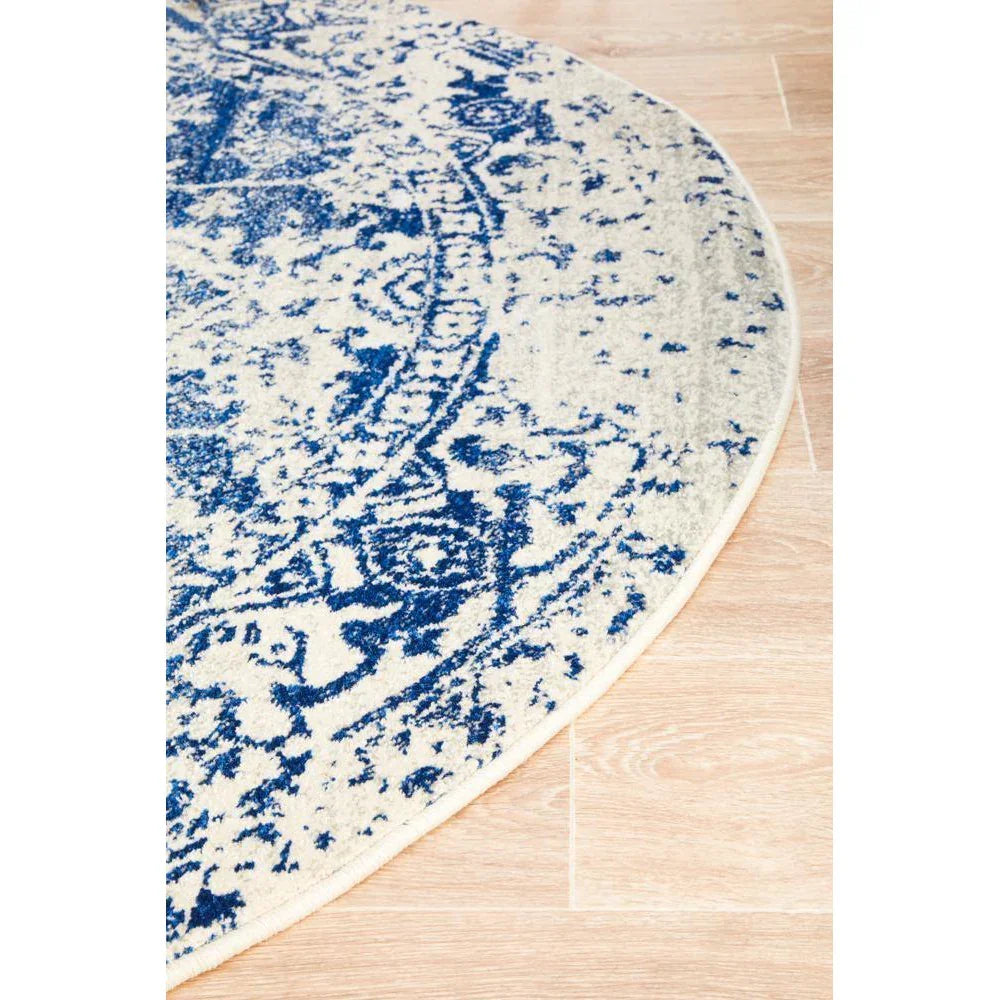 Evoke Horizon White Navy Transitional Round Rug - ICONIC RUGS