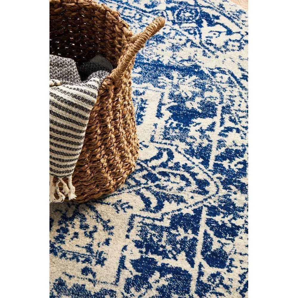 Evoke Horizon White Navy Transitional Round Rug - ICONIC RUGS