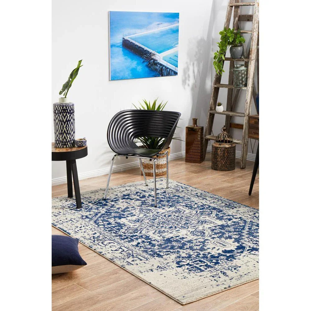Evoke Horizon White Navy Transitional Rug - ICONIC RUGS