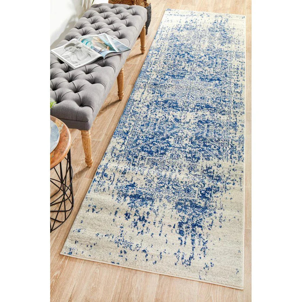 Evoke Horizon White Navy Transitional Runner Rug - ICONIC RUGS