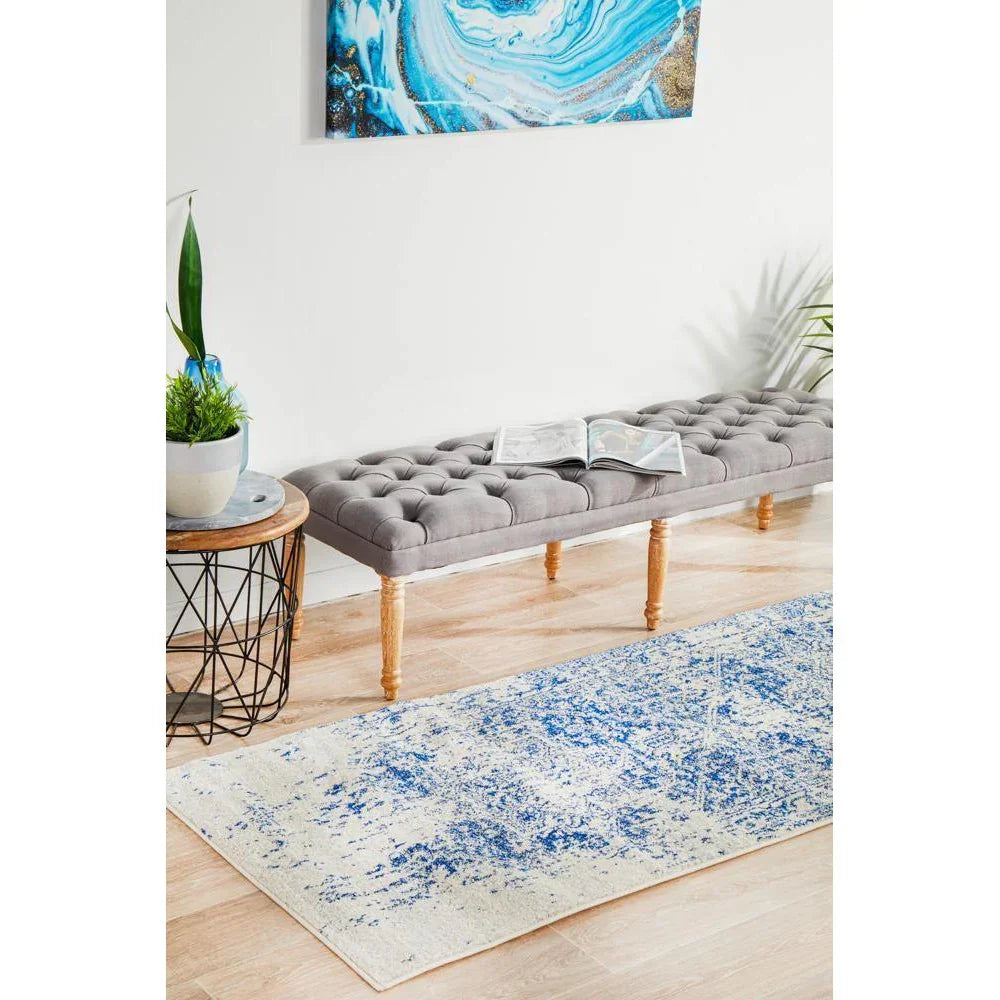 Evoke Horizon White Navy Transitional Runner Rug - ICONIC RUGS