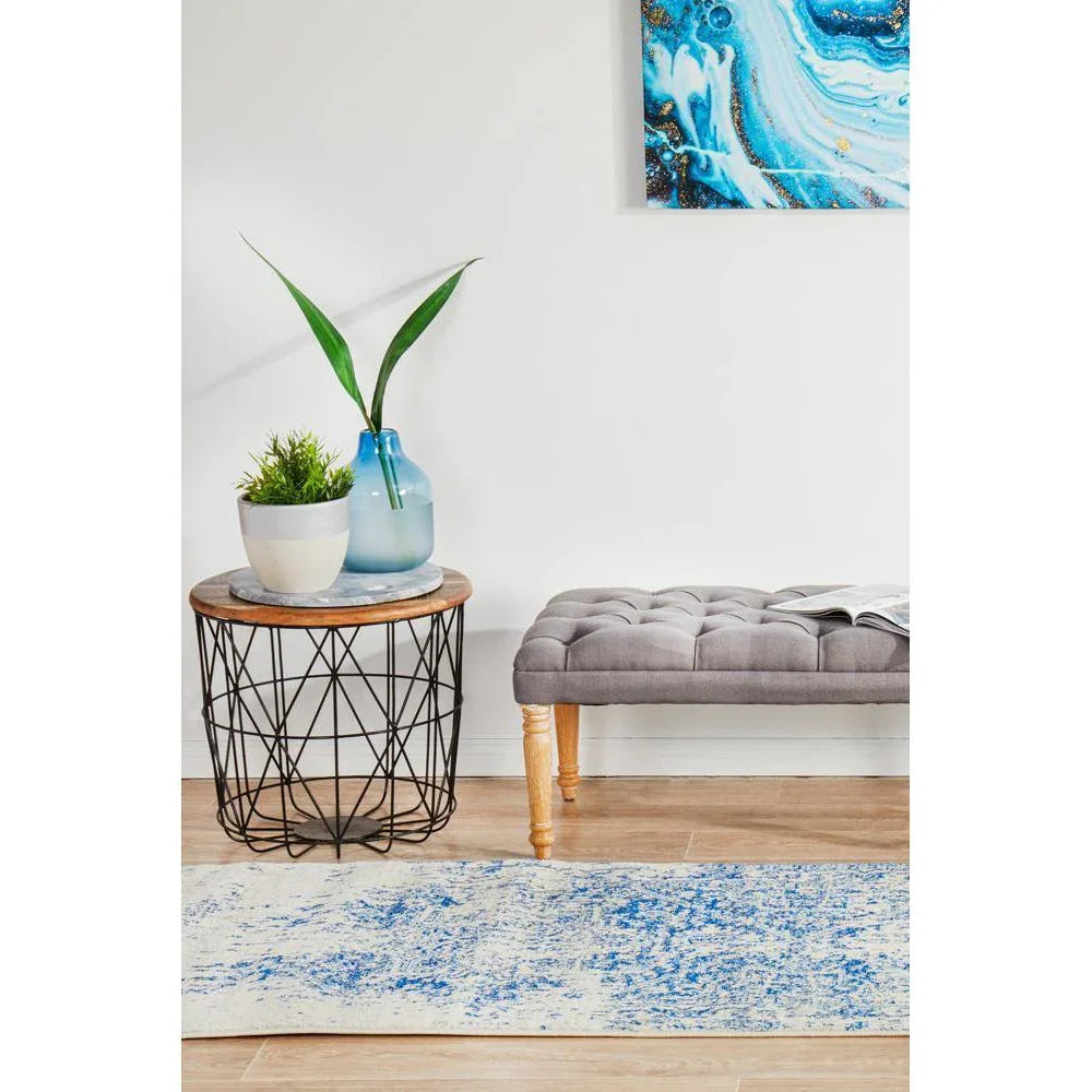 Evoke Horizon White Navy Transitional Runner Rug - ICONIC RUGS