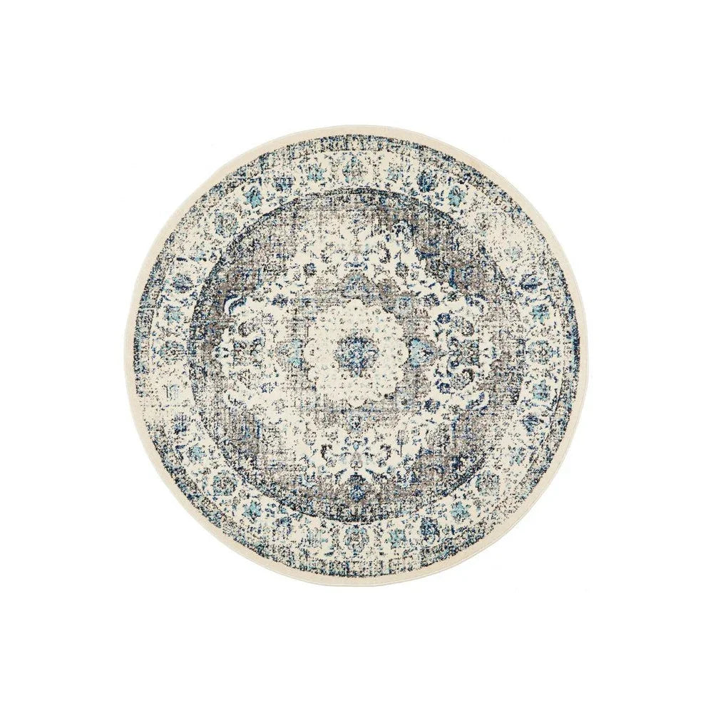 Evoke Mist White Transitional Round Rug - ICONIC RUGS