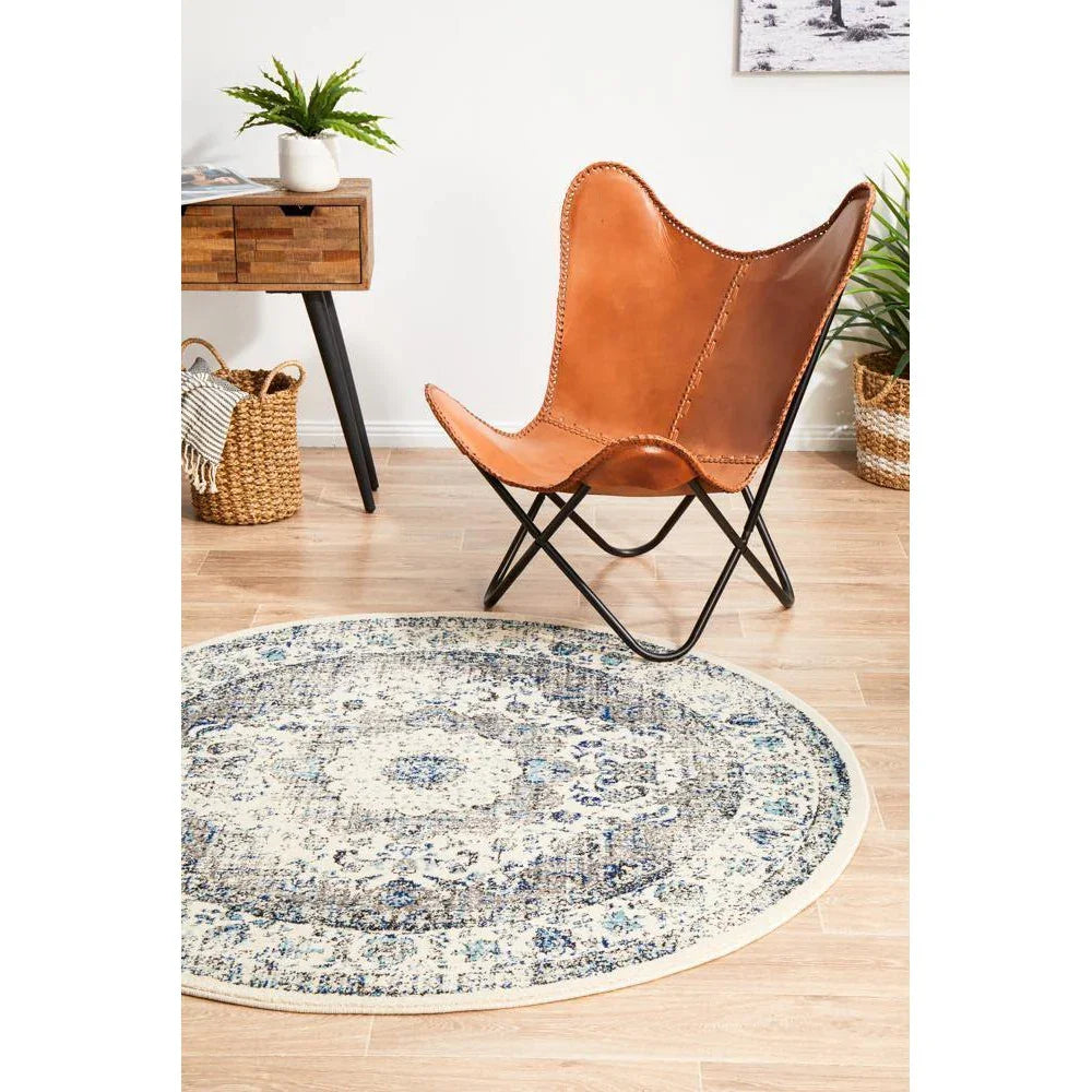 Evoke Mist White Transitional Round Rug - ICONIC RUGS