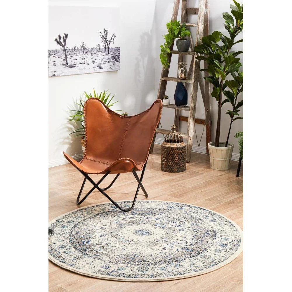 Evoke Mist White Transitional Round Rug - ICONIC RUGS