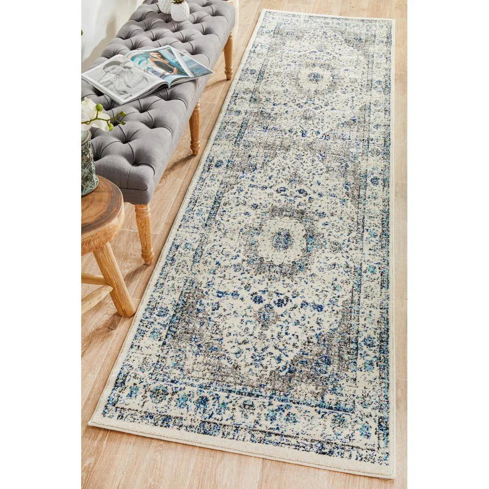 Evoke Mist White Transitional Runner Rug - ICONIC RUGS