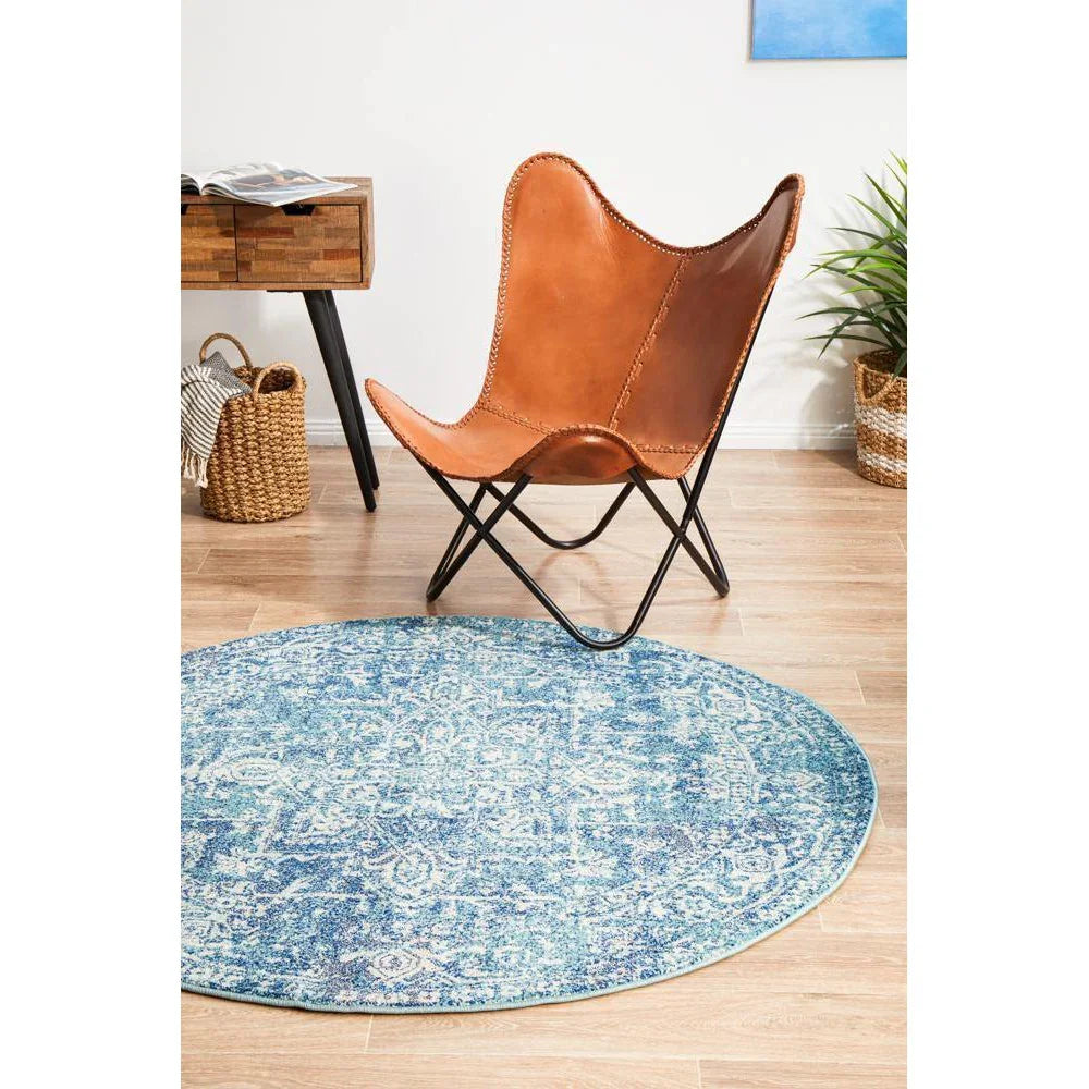 Evoke Muse Blue Transitional Round Rug - ICONIC RUGS