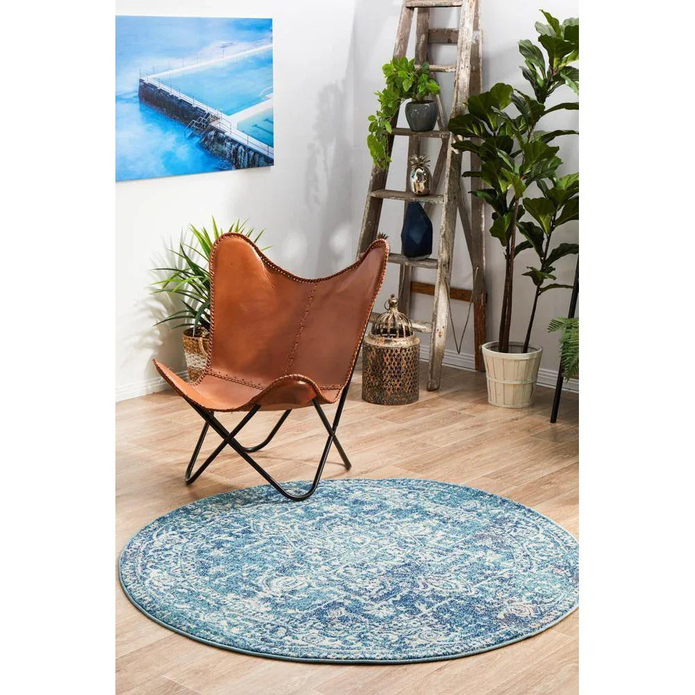 Evoke Muse Blue Transitional Round Rug - ICONIC RUGS