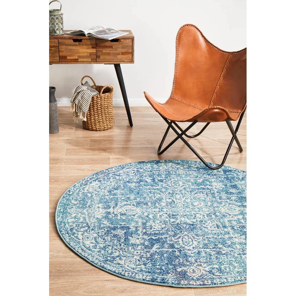Evoke Muse Blue Transitional Round Rug - ICONIC RUGS