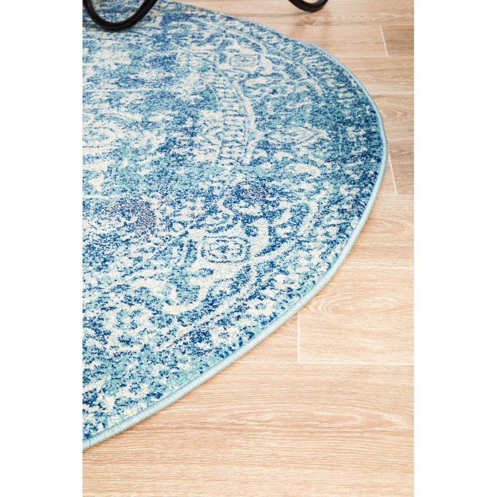 Evoke Muse Blue Transitional Round Rug - ICONIC RUGS