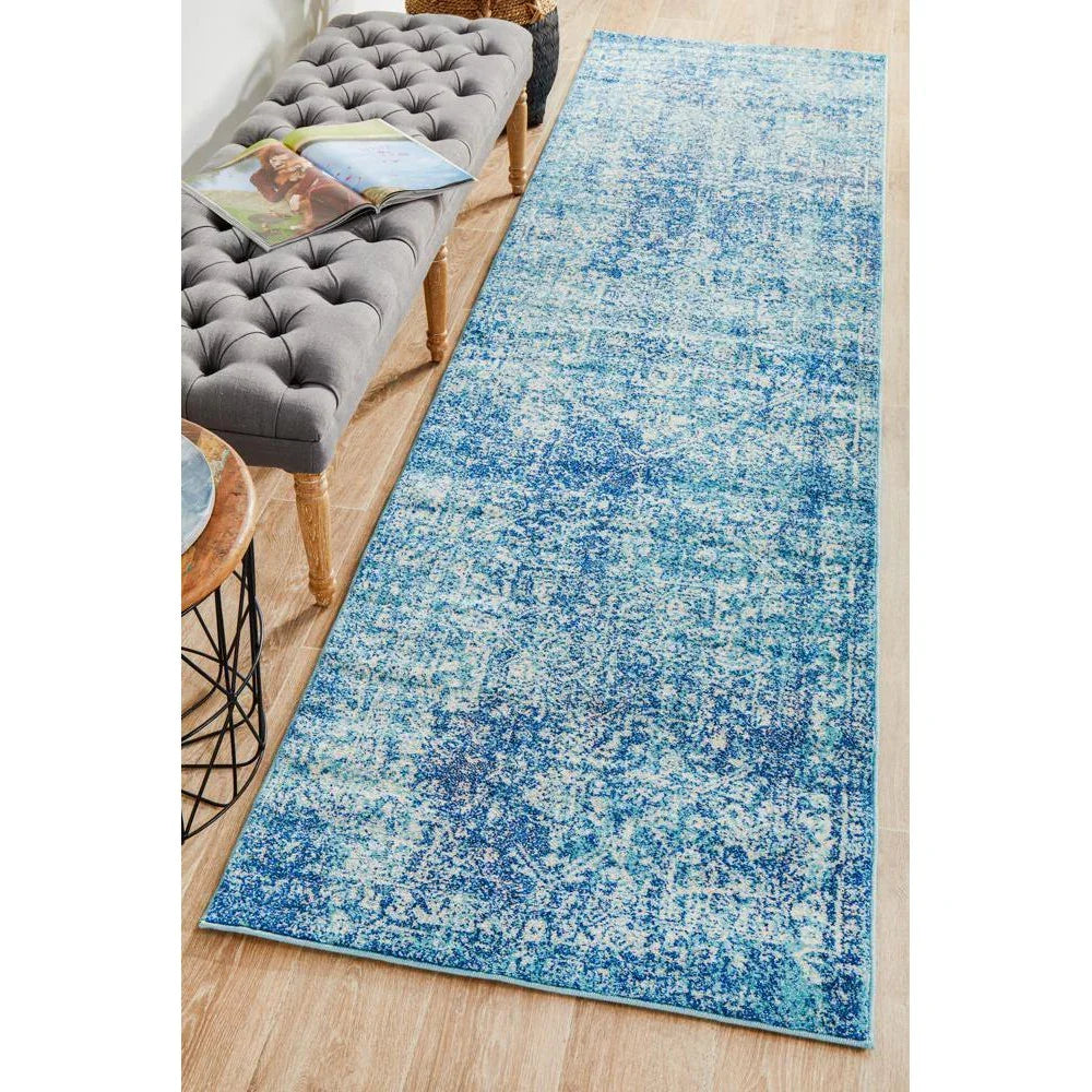 Evoke Muse Blue Transitional Runner Rug - ICONIC RUGS