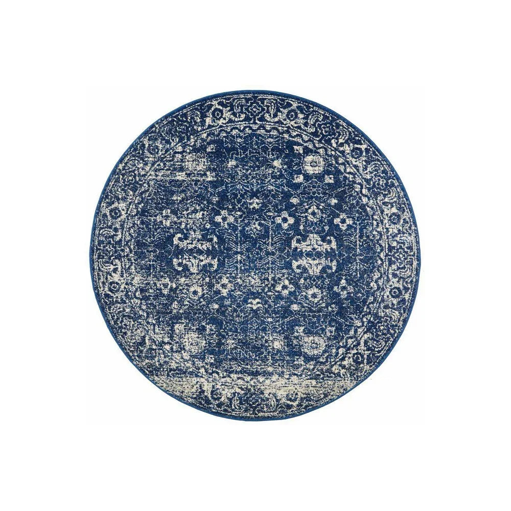 Evoke Oasis Navy Transitional Round Rug - ICONIC RUGS