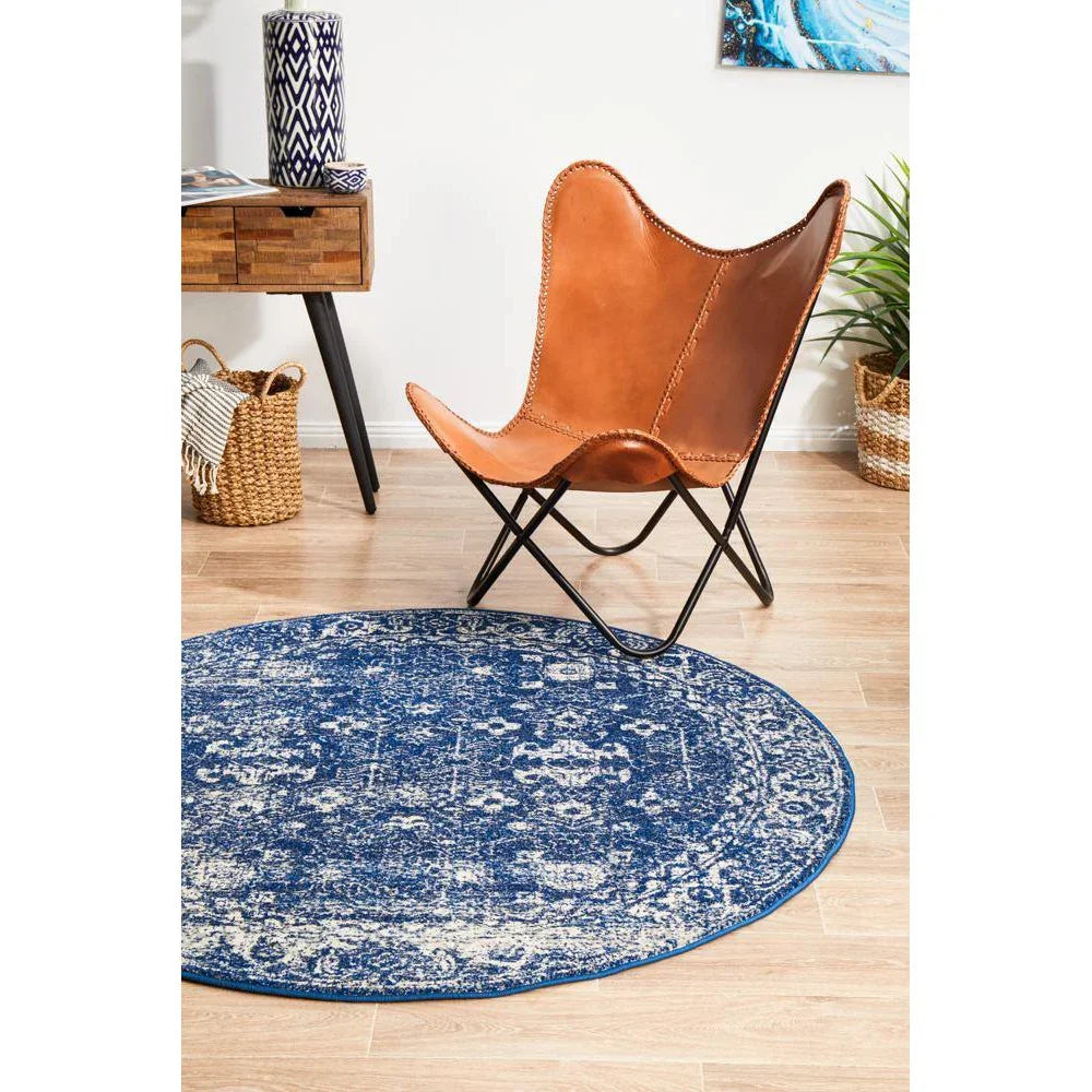 Evoke Oasis Navy Transitional Round Rug - ICONIC RUGS