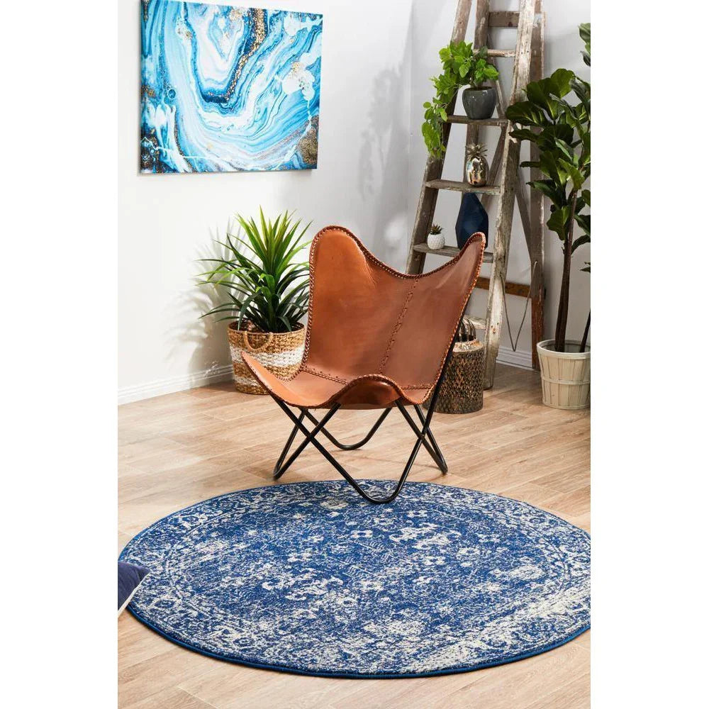 Evoke Oasis Navy Transitional Round Rug - ICONIC RUGS