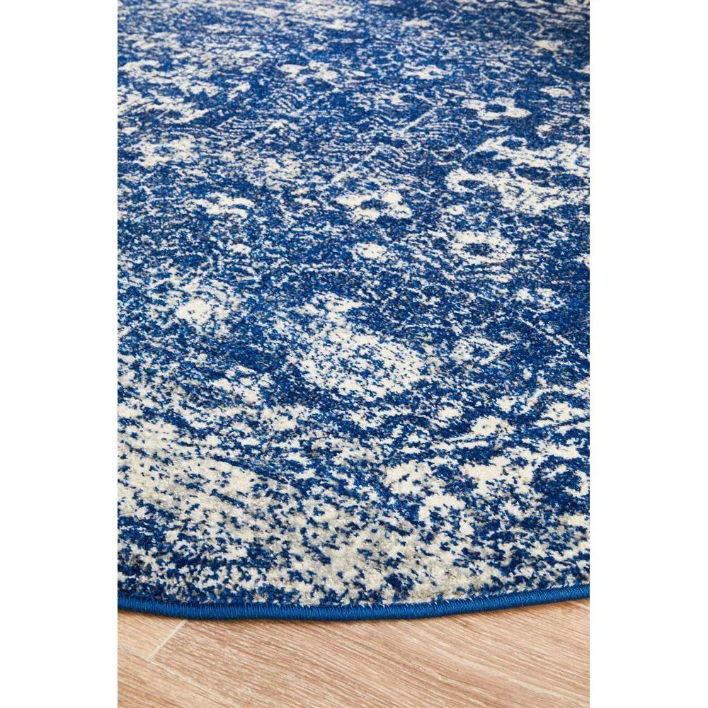 Evoke Oasis Navy Transitional Round Rug - ICONIC RUGS