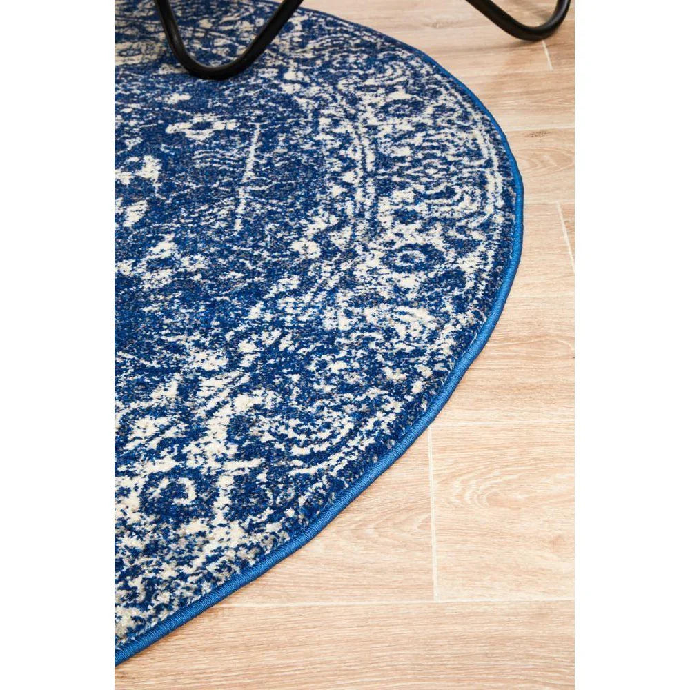 Evoke Oasis Navy Transitional Round Rug - ICONIC RUGS