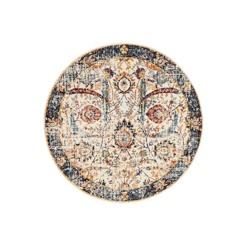 Evoke Peacock Ivory Transitional Round Rug - ICONIC RUGS