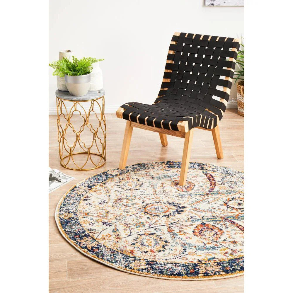 Evoke Peacock Ivory Transitional Round Rug - ICONIC RUGS