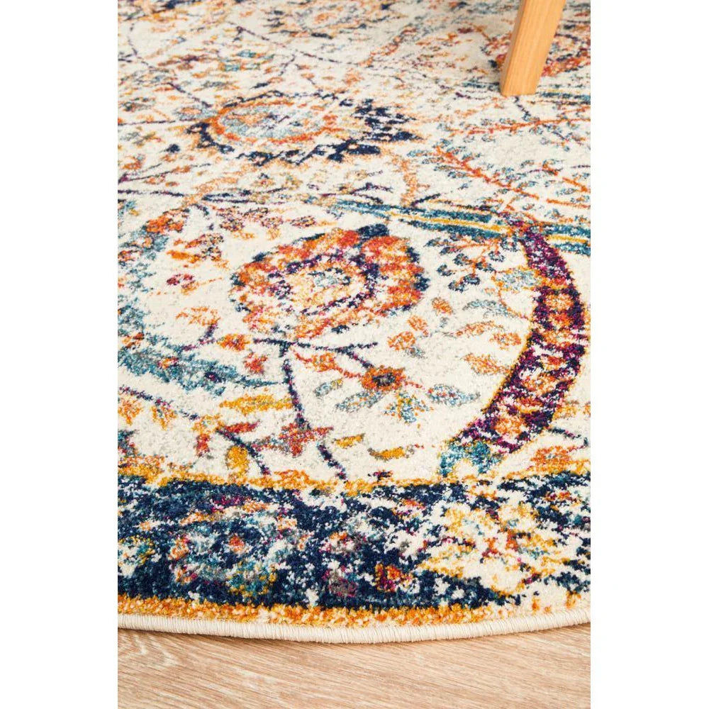 Evoke Peacock Ivory Transitional Round Rug - ICONIC RUGS