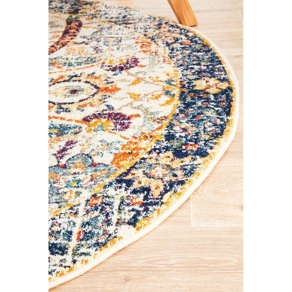 Evoke Peacock Ivory Transitional Round Rug - ICONIC RUGS
