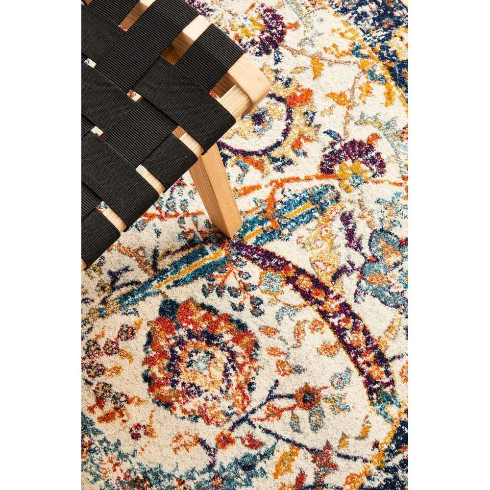 Evoke Peacock Ivory Transitional Round Rug - ICONIC RUGS