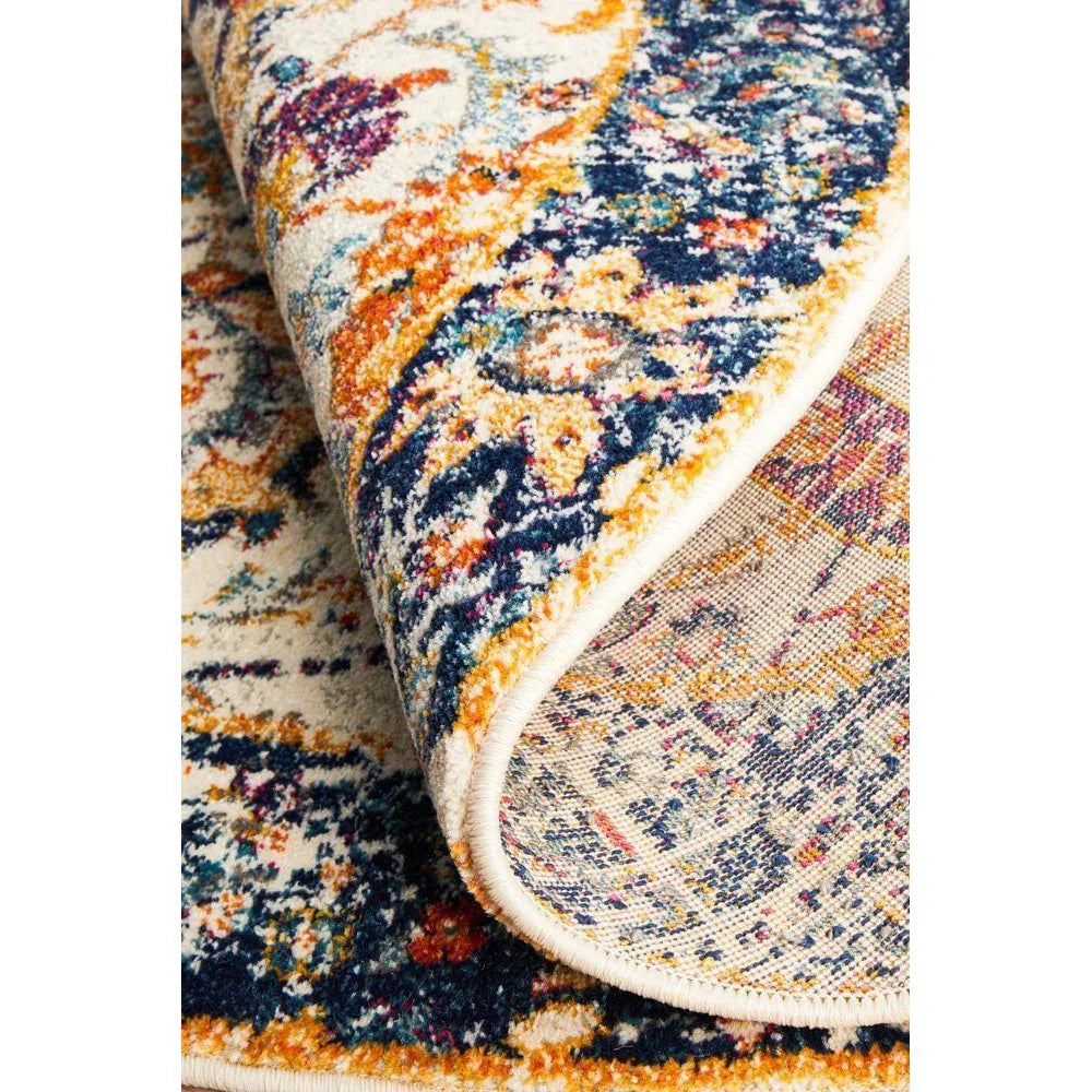 Evoke Peacock Ivory Transitional Round Rug - ICONIC RUGS