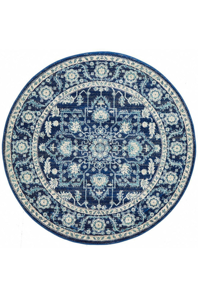 Evoke Release Navy Transitional Round Rug - ICONIC RUGS