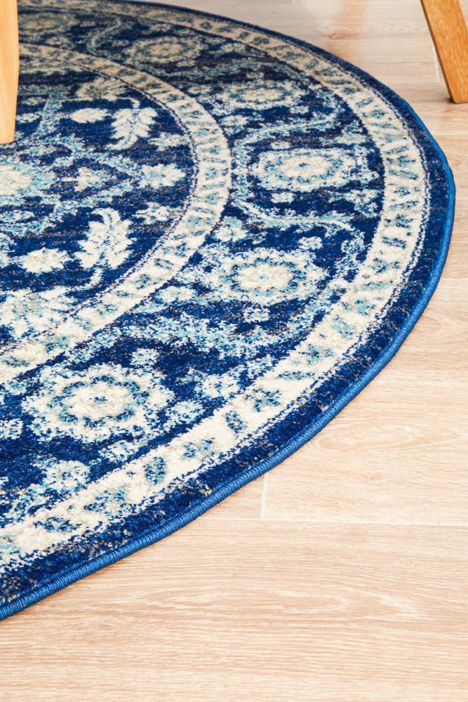 Evoke Release Navy Transitional Round Rug - ICONIC RUGS
