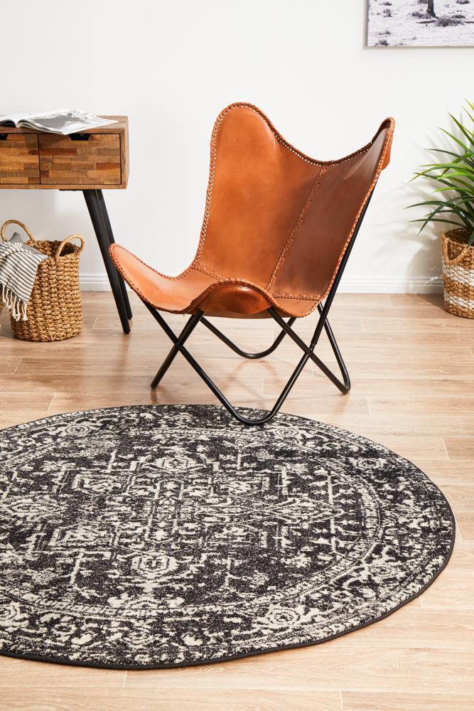 Evoke Scape Charcoal Transitional Round Rug - ICONIC RUGS