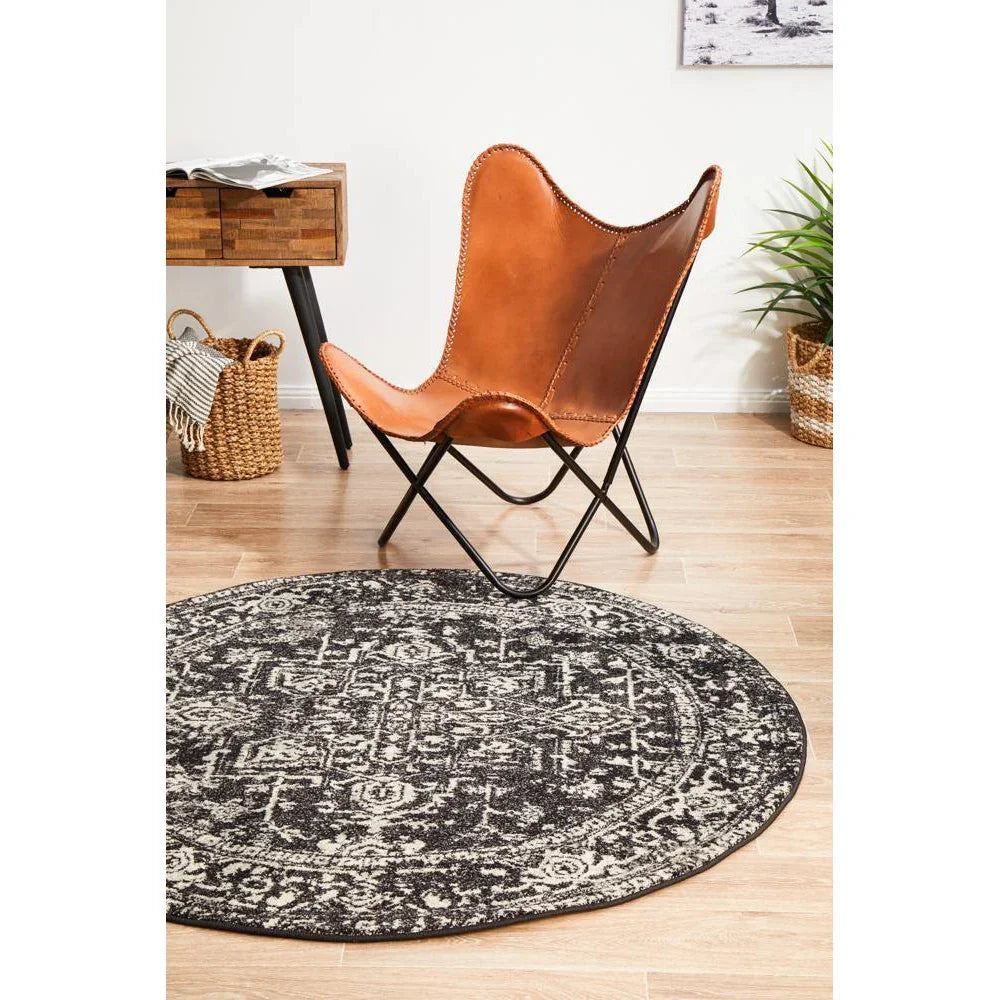 Evoke Scape Charcoal Transitional Round Rug - ICONIC RUGS
