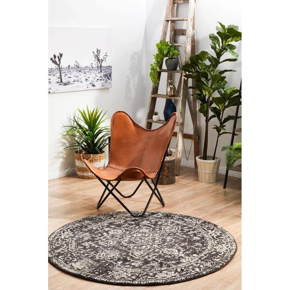 Evoke Scape Charcoal Transitional Round Rug - ICONIC RUGS
