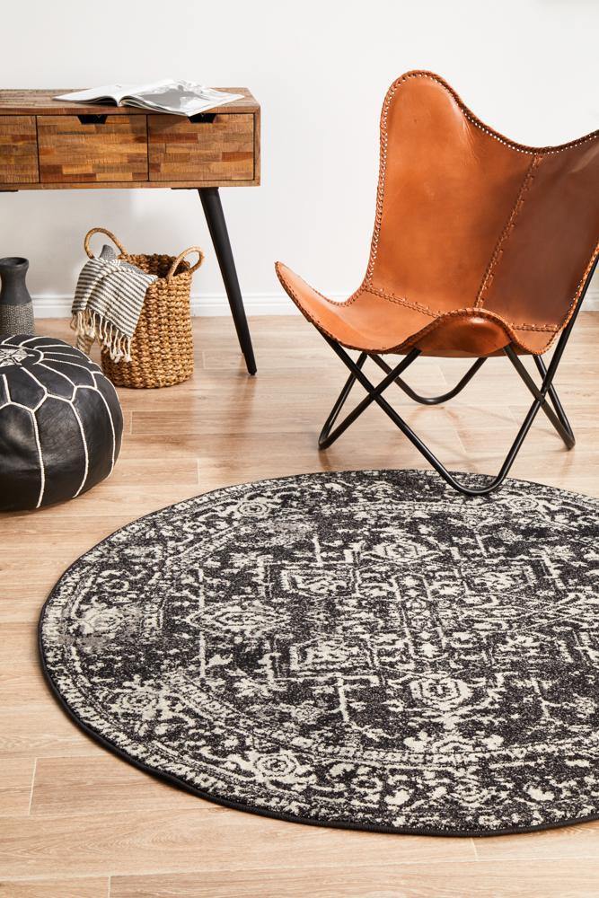 Evoke Scape Charcoal Transitional Round Rug - ICONIC RUGS