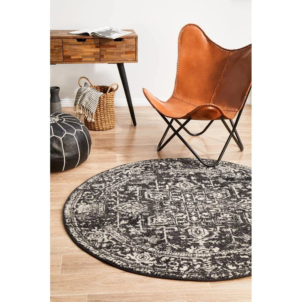 Evoke Scape Charcoal Transitional Round Rug - ICONIC RUGS