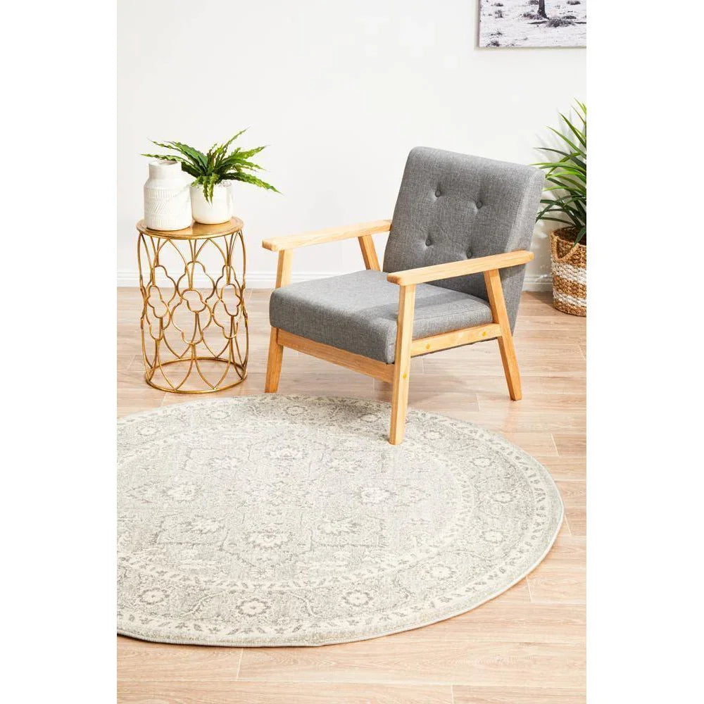 Evoke Silver Flower Transitional Round Rug - ICONIC RUGS