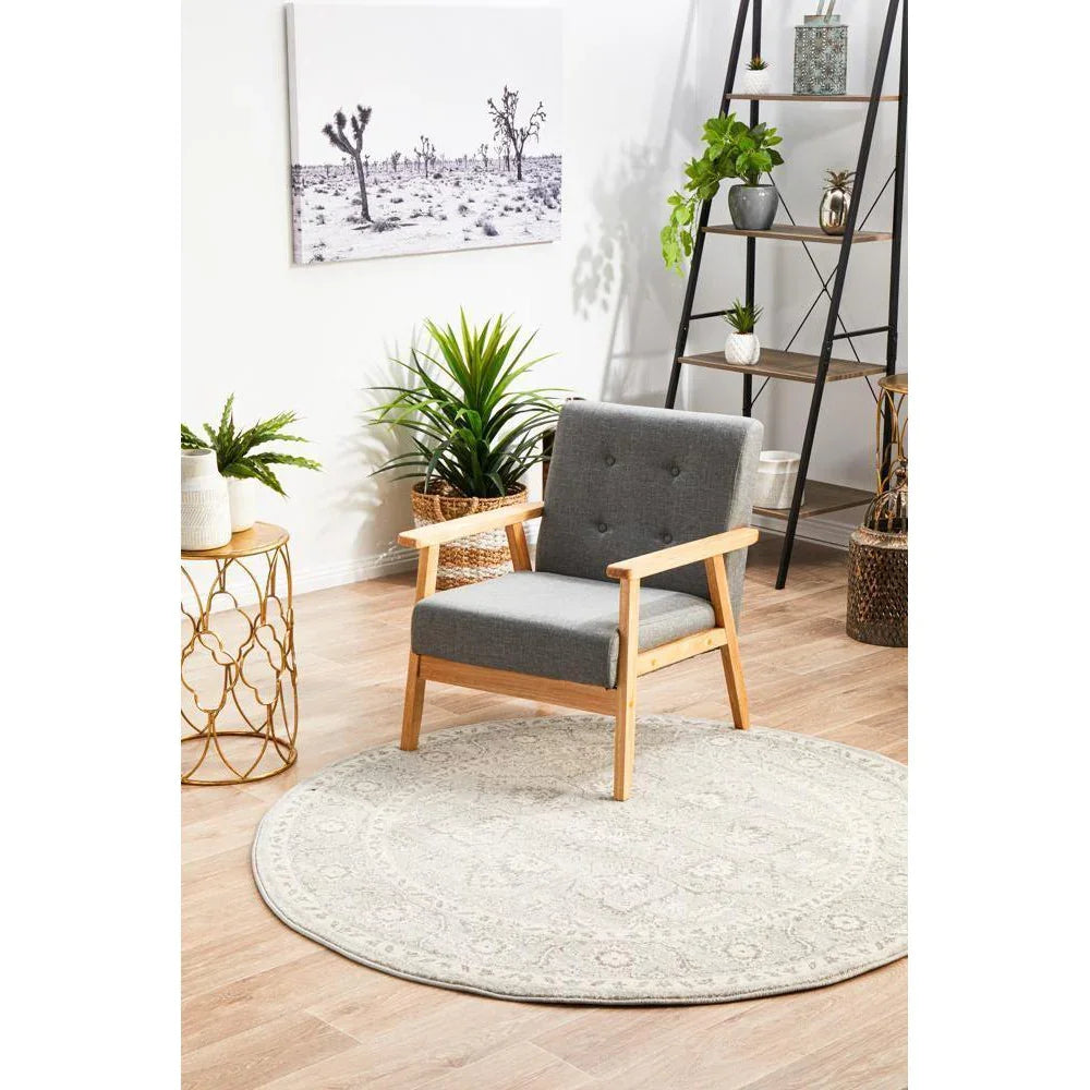 Evoke Silver Flower Transitional Round Rug - ICONIC RUGS