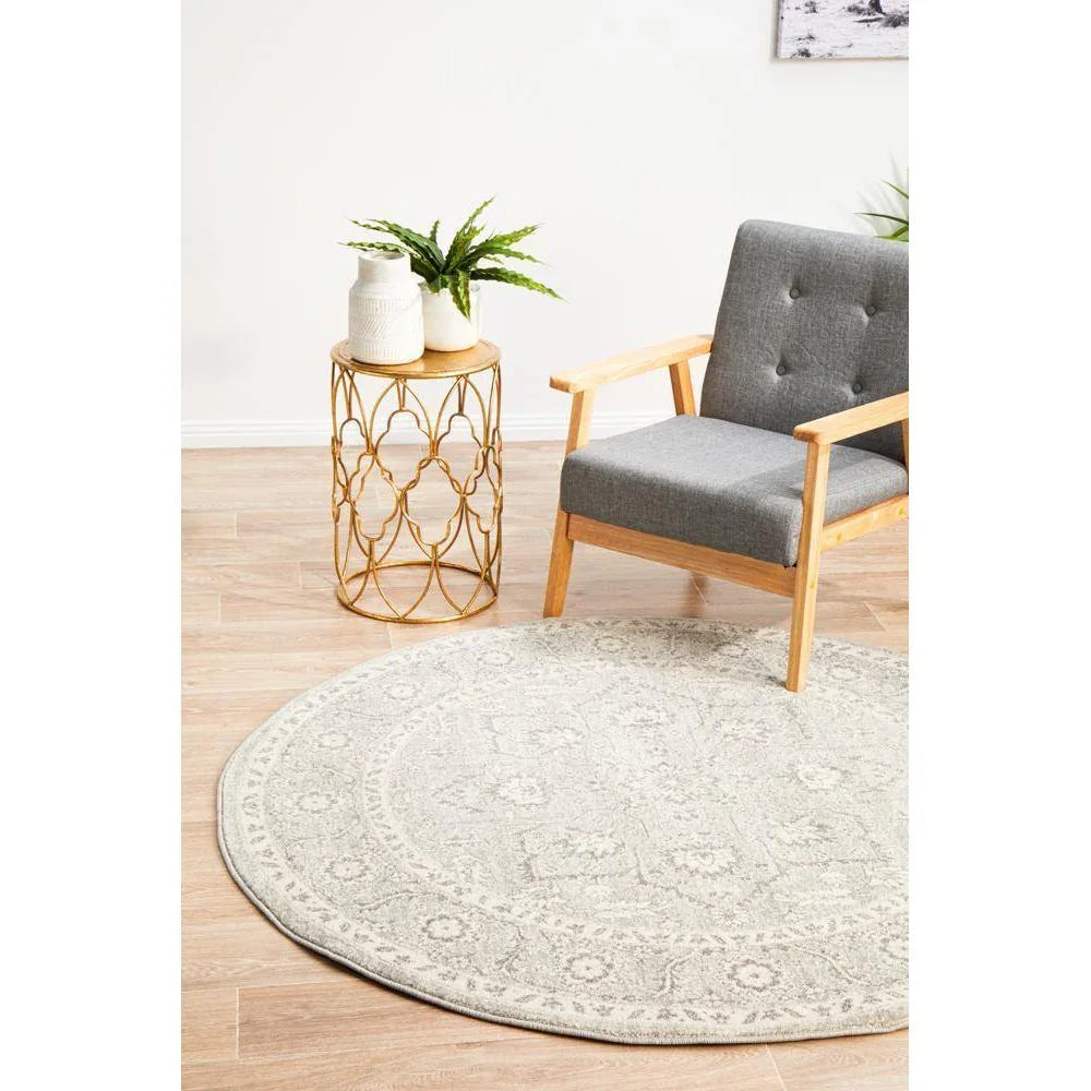 Evoke Silver Flower Transitional Round Rug - ICONIC RUGS