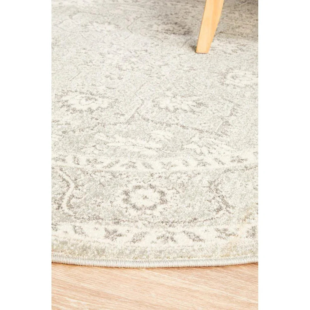 Evoke Silver Flower Transitional Round Rug - ICONIC RUGS