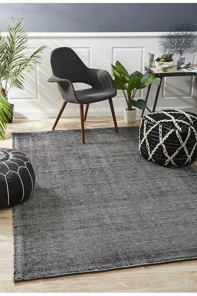 Allure Black Cotton Rayon Rug - ICONIC RUGS